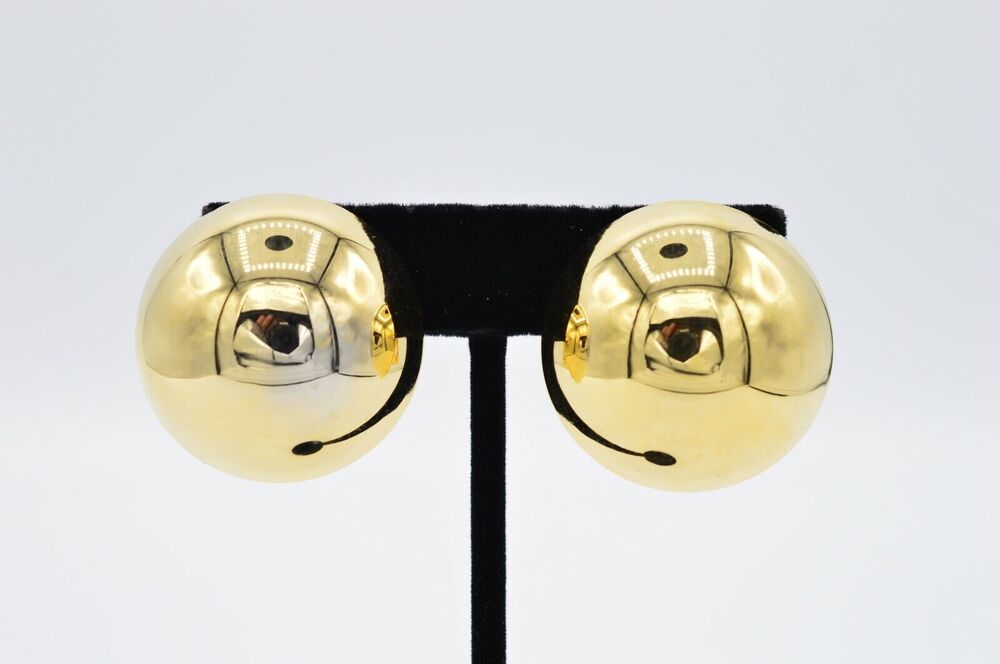 Erwin Pearl Vintage Earrings Clip On Yellow Gold Chunky Pearl Signed 1980s BinAE